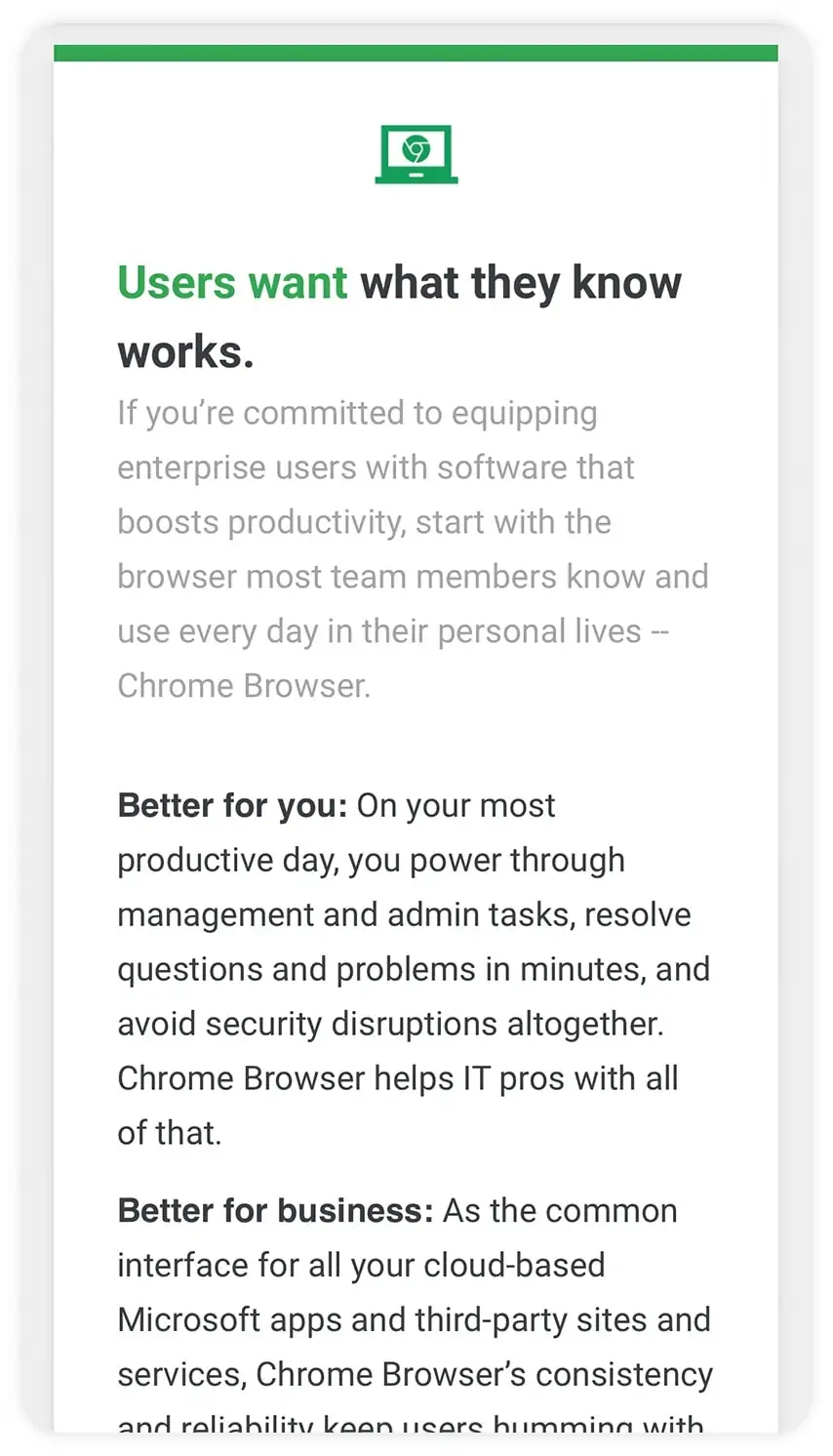 a detail shot of a website for Google Chrome