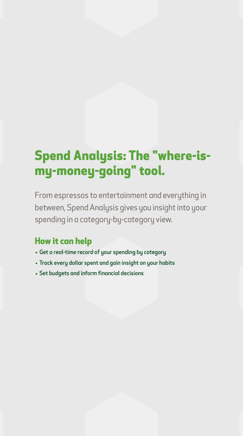 image with a grey background and green and grey text from Huntington bank "spend analysis" the 'where-is-my-money-going' tool."