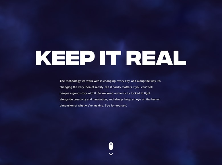 Text: "Keep it real" over dark blue background 