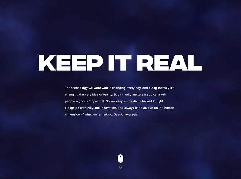Text: "Keep it real" over dark blue background 