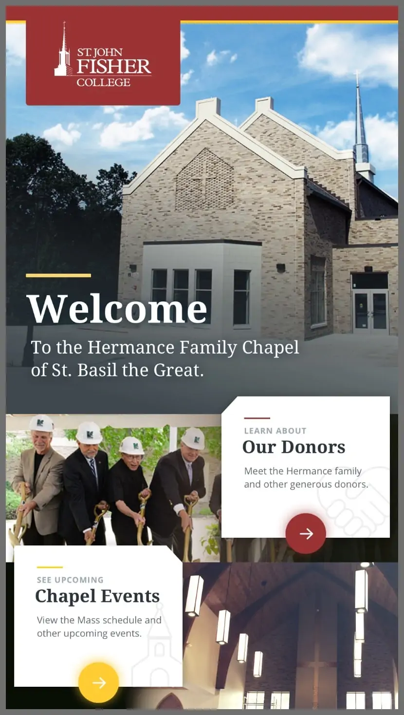 Image of chapel with links to events and donors 