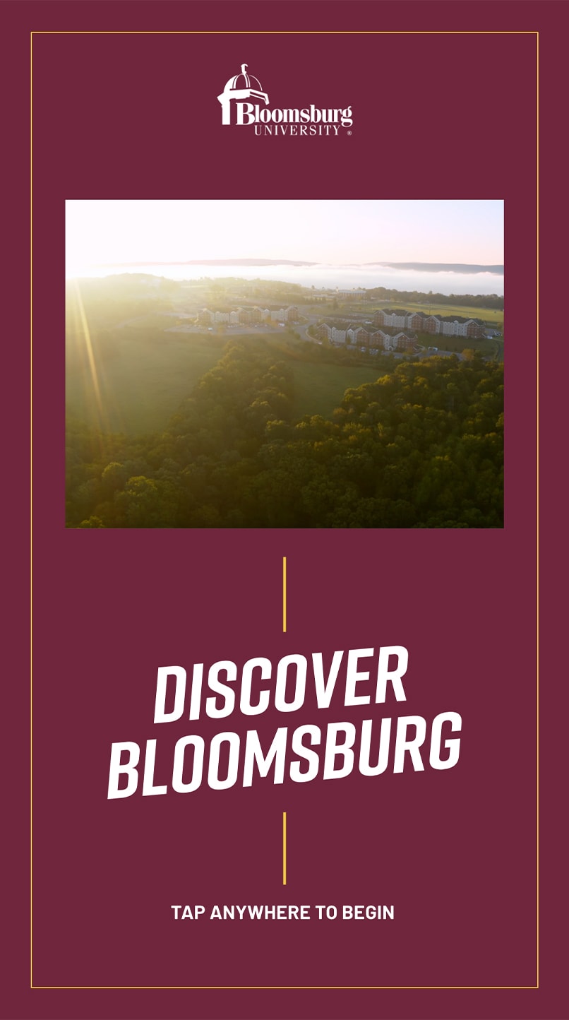a detail shot of a touchscren for Bloomsburg University reading Discover Bloomsburg