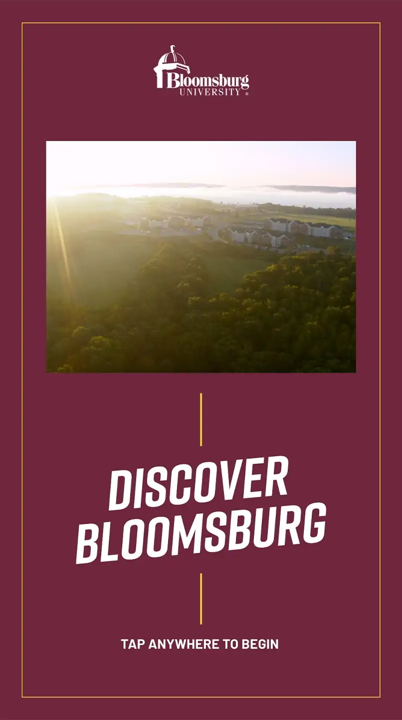a detail shot of a touchscren for Bloomsburg University reading Discover Bloomsburg