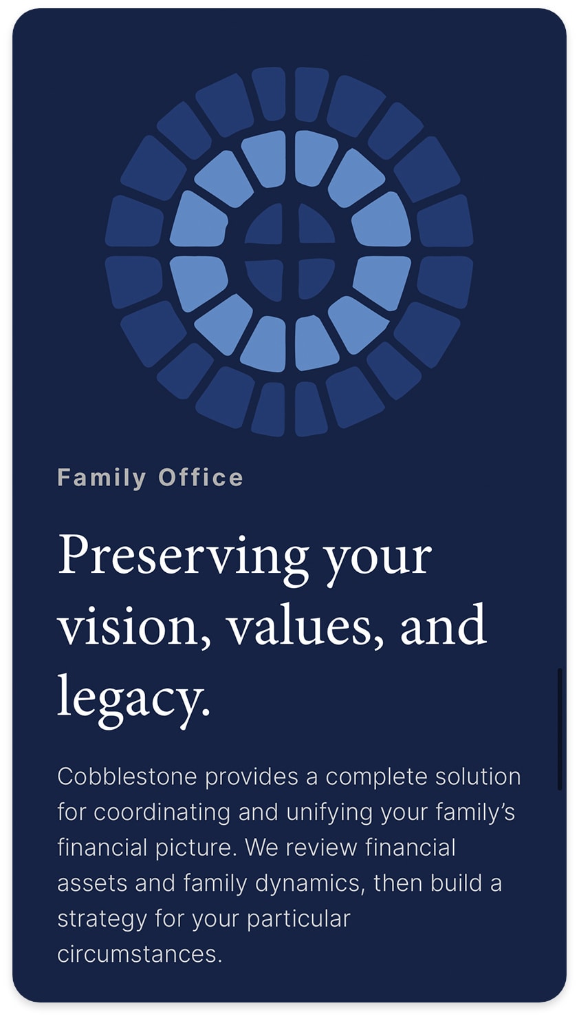 a detail shot of a website for Cobblestone Capital 