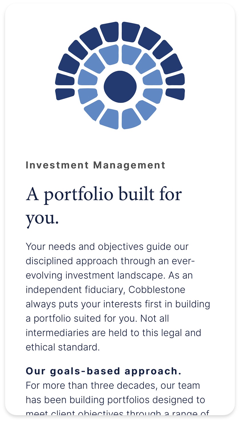 a detail shot of a website for Cobblestone Capital 