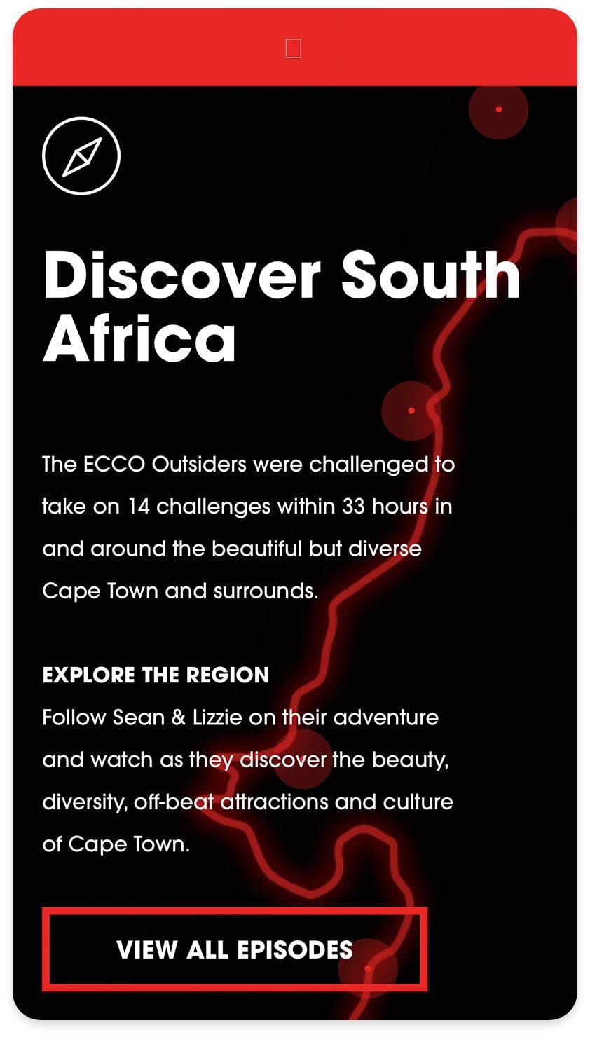 "Discover South Africa" graphic with red and black design 