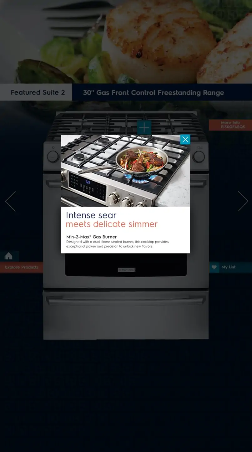 shot of the electrolux website with a background that has a pop up box with a video