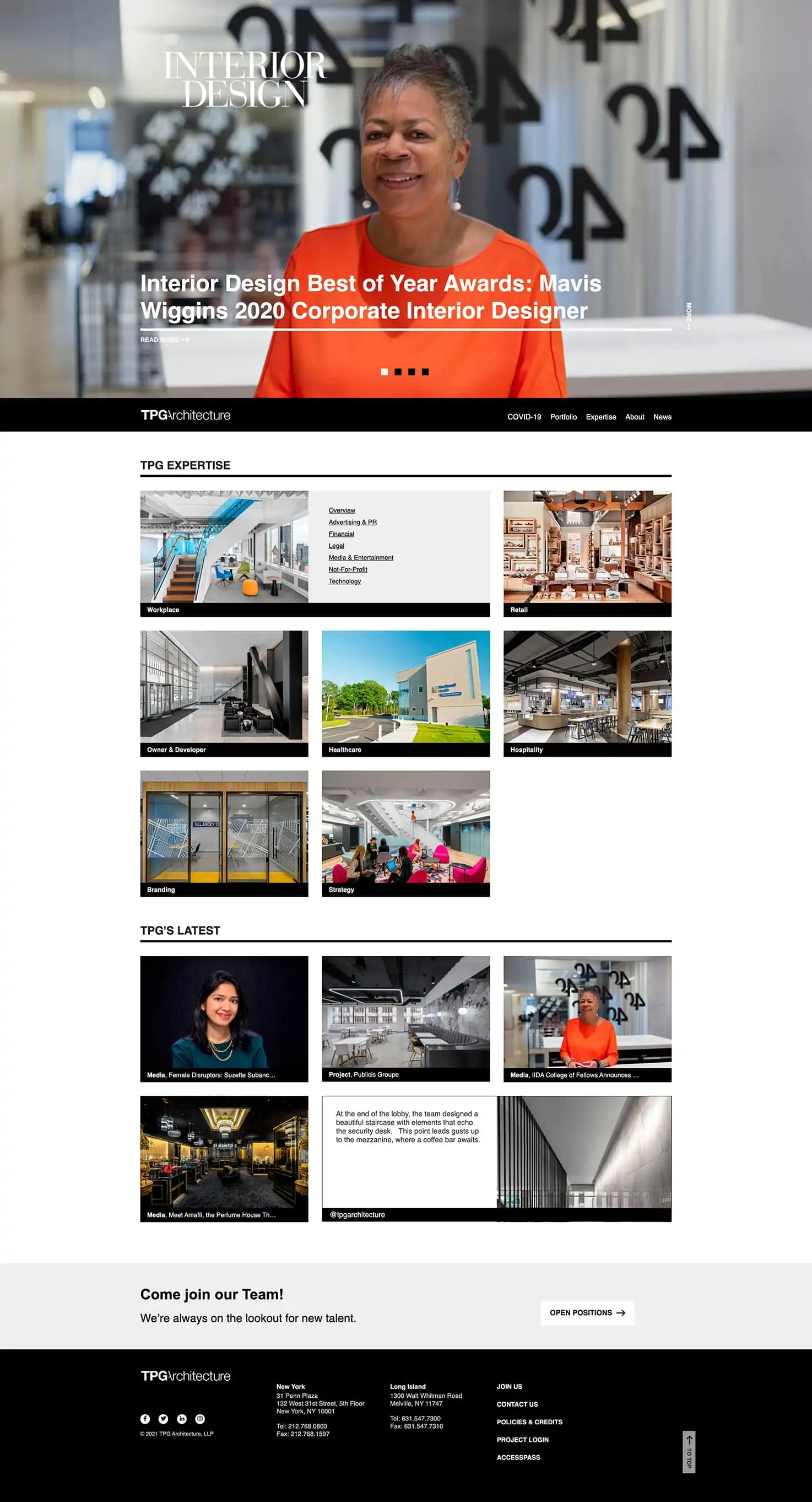 Screenshot of blog landing page for TPG Architecture