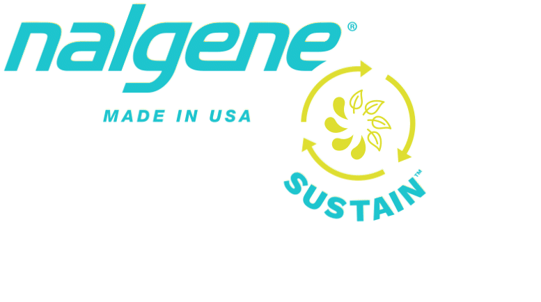 nalgene logo with "made in USA" and "sustain"
