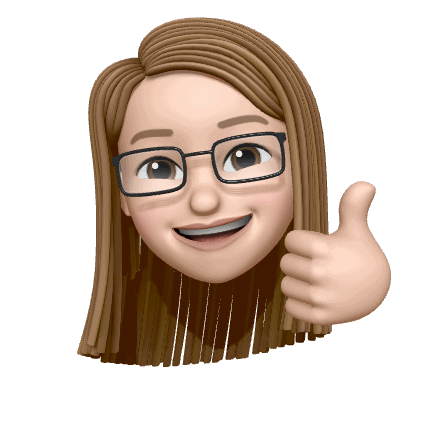 Memoji cartoon of brown haired woman with glasses, Kate