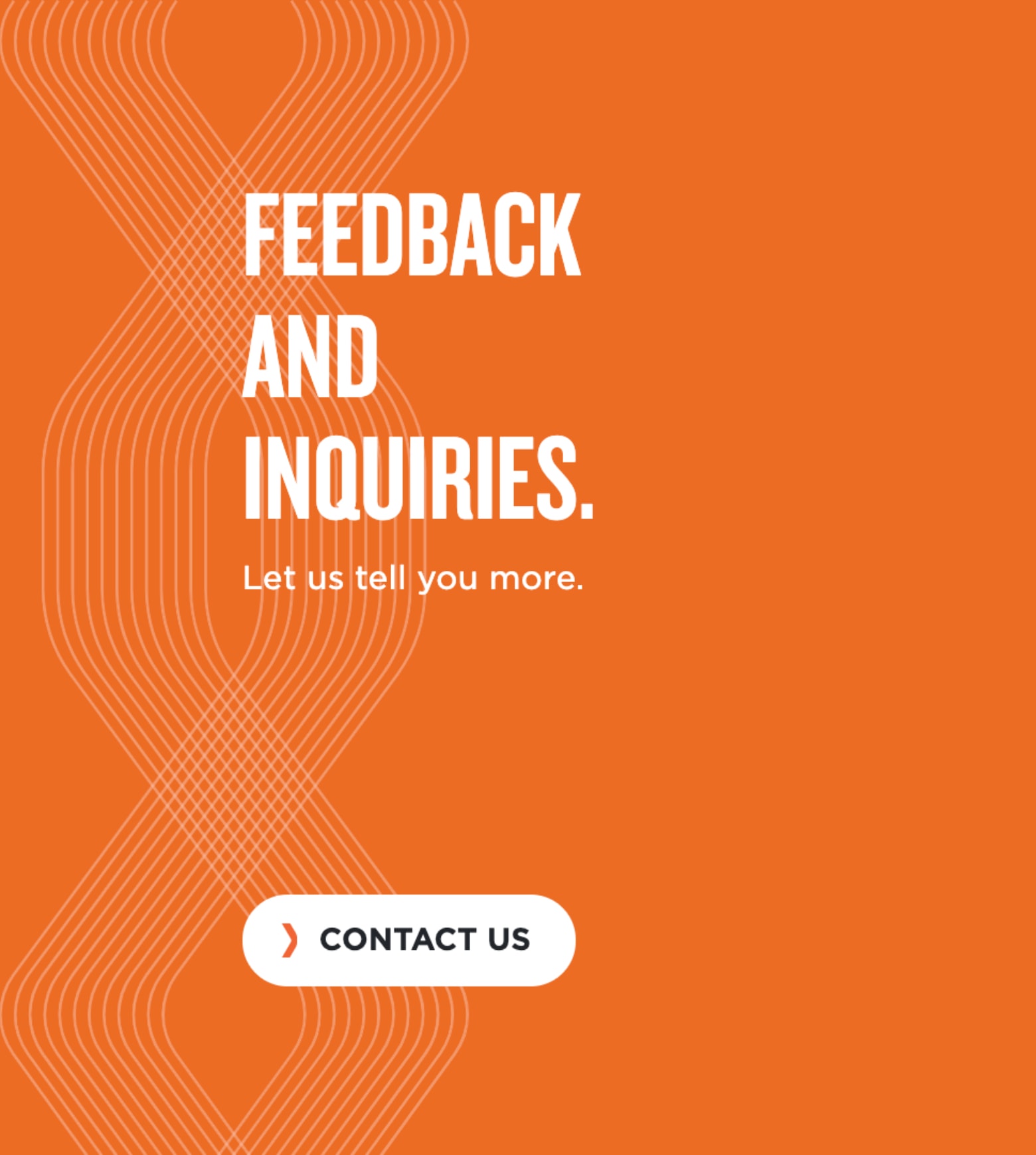 Feedback and inquiries graphic, white text on orange background