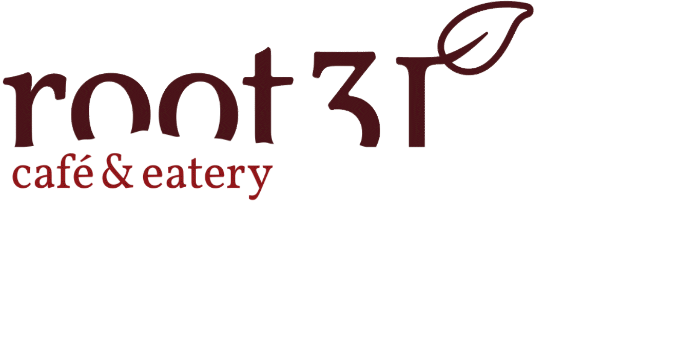 Root31 logo with leaf, cafe and eatery