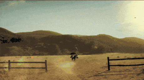 gif of a cowboy riding away on a horse, text says "The End" 