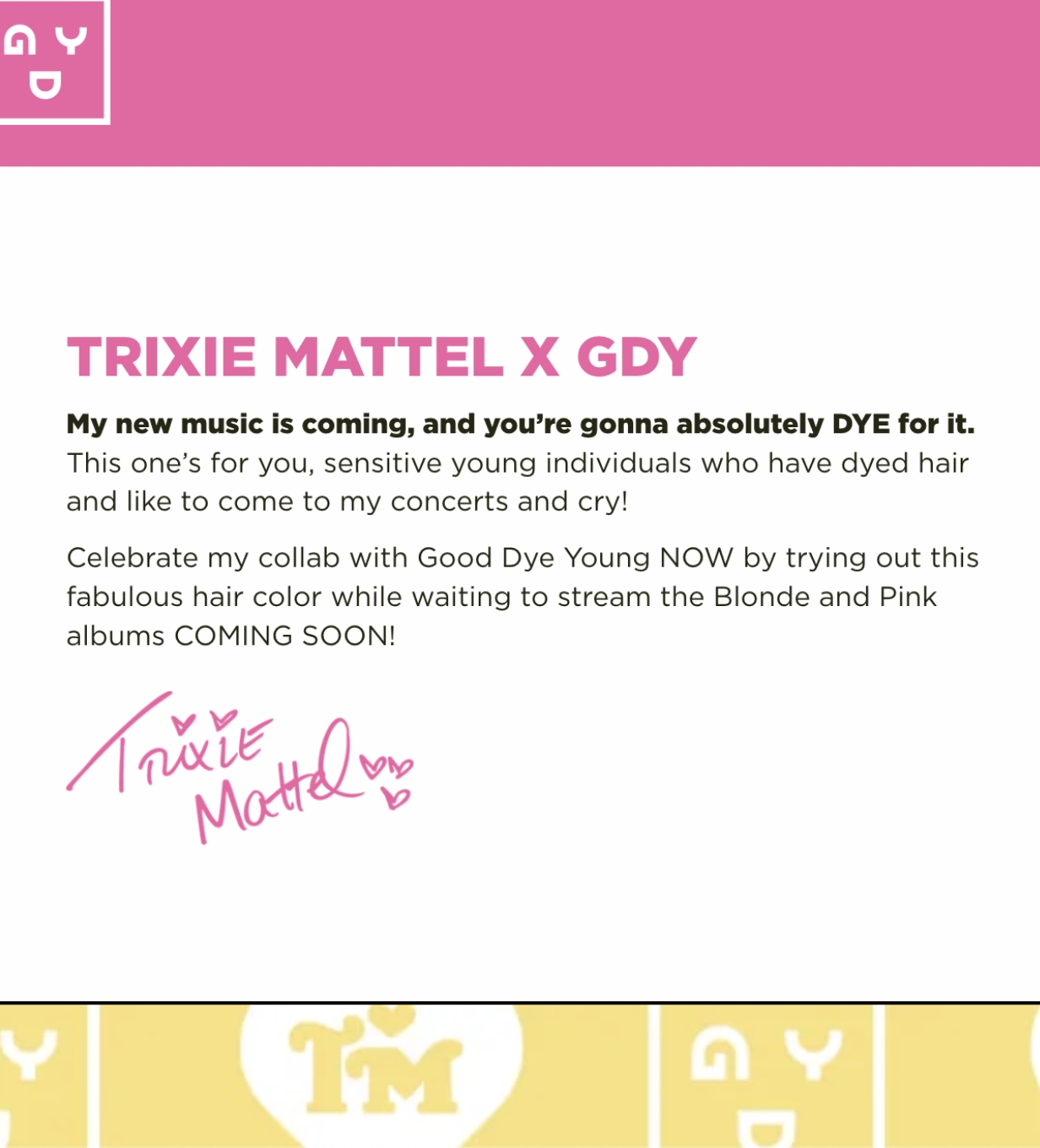 Close up of Trixie's welcome copy