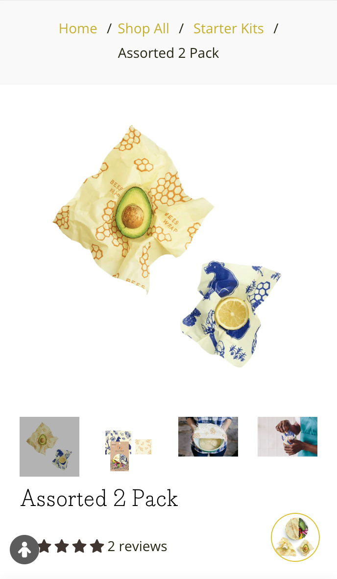 Product image showing 2-pack from Bee's Wrap storing an avocado and a lemon