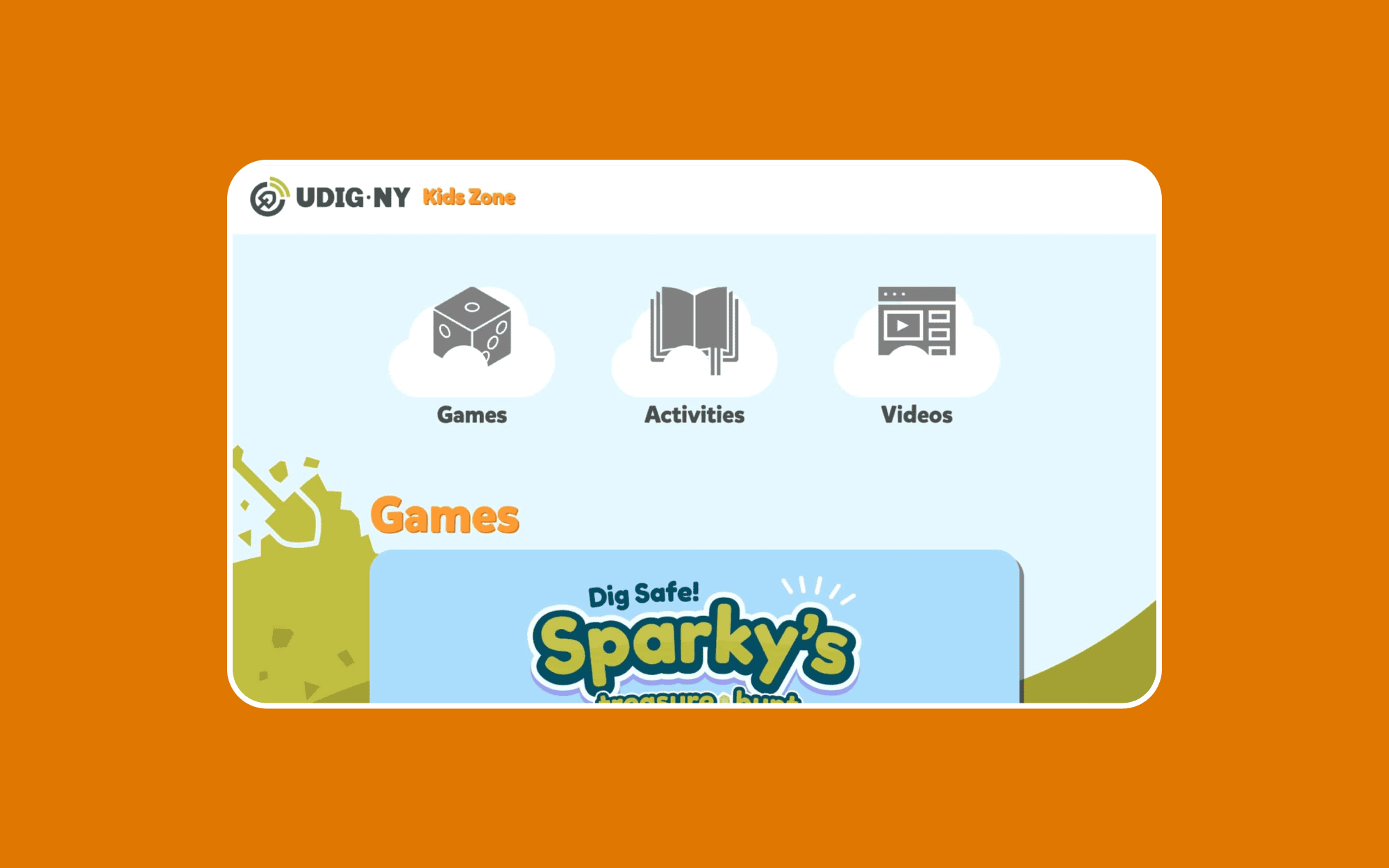 A preview of the kids zone microsite Makeway built for UDig NY