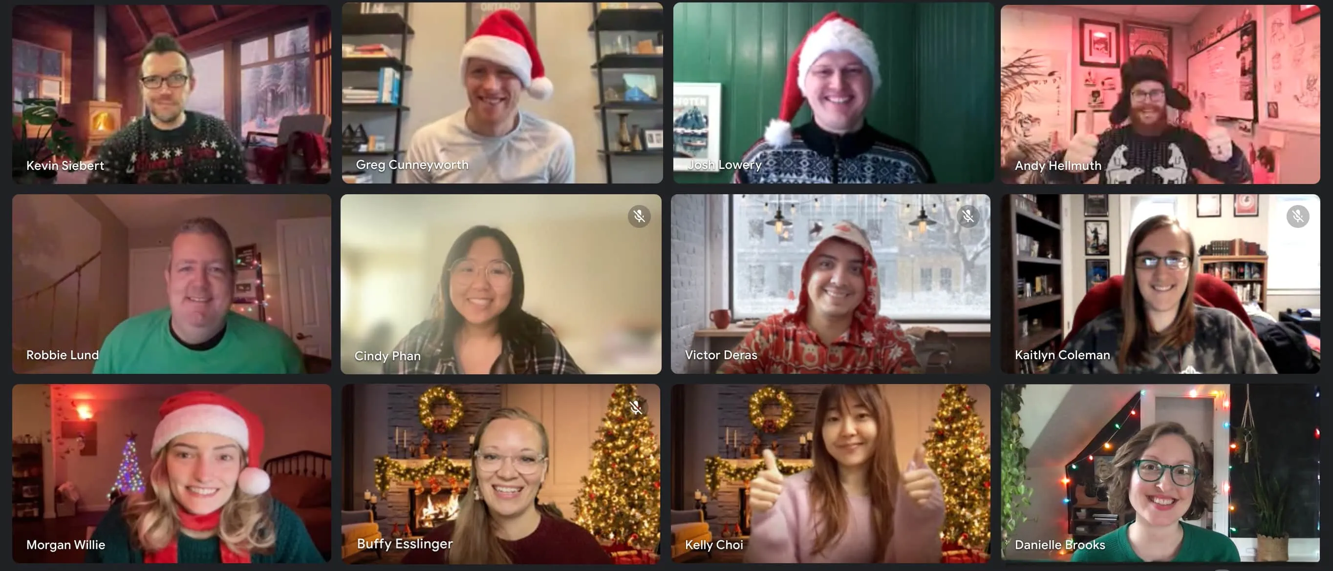 All Makers smiling in their festive looking zoom squares for the holiday team photo.